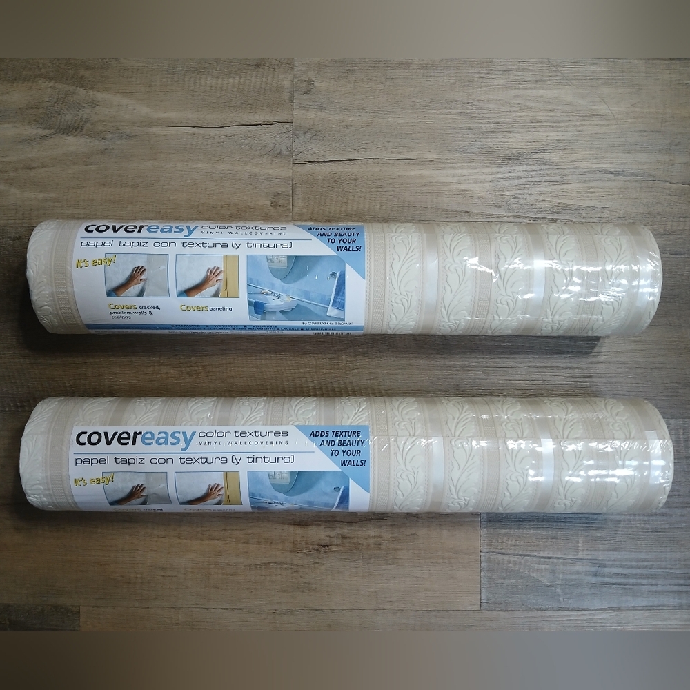 Graham & Brown Cover Easy Leaf Stripes Textured Vinyl Wallpaper Rolls Lot of 2
